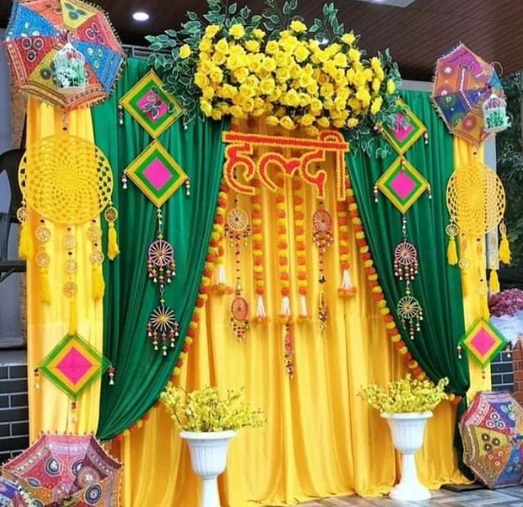 Festiwave Haldi Decor DIY Setup Mehndi Decor Sangeet Decoration Wedding Backdrop Full Setup Indian Hindu Wedding Decor Haldi Decoration